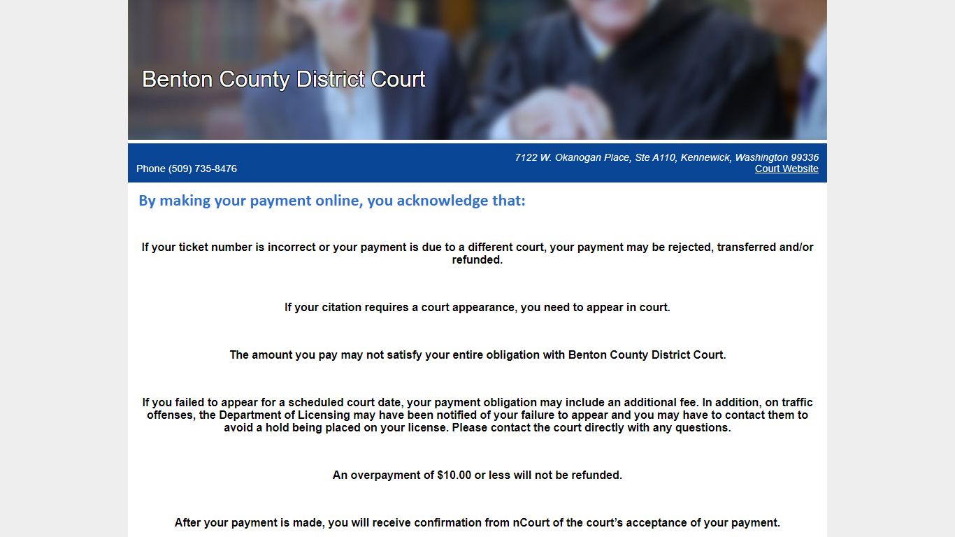 Pay Tickets Online - Kennewick, Washington, Benton County District Court